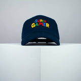 Super gamer / Mario embroidered baseball cap navy / SNES / nintendo / N64 / gameboy / gaming / gamer / super mario / embroidery / patch / dad / hat / cap / clothing // Hatty Hats / iron on patch / dad hat embroidered patch / badge / applique / embroidered / punk patches / trucker hat / snapback / caps / dad hats / baseball hat / mens hat / womens hat / embroidered hat / dad cap / embroidered cap