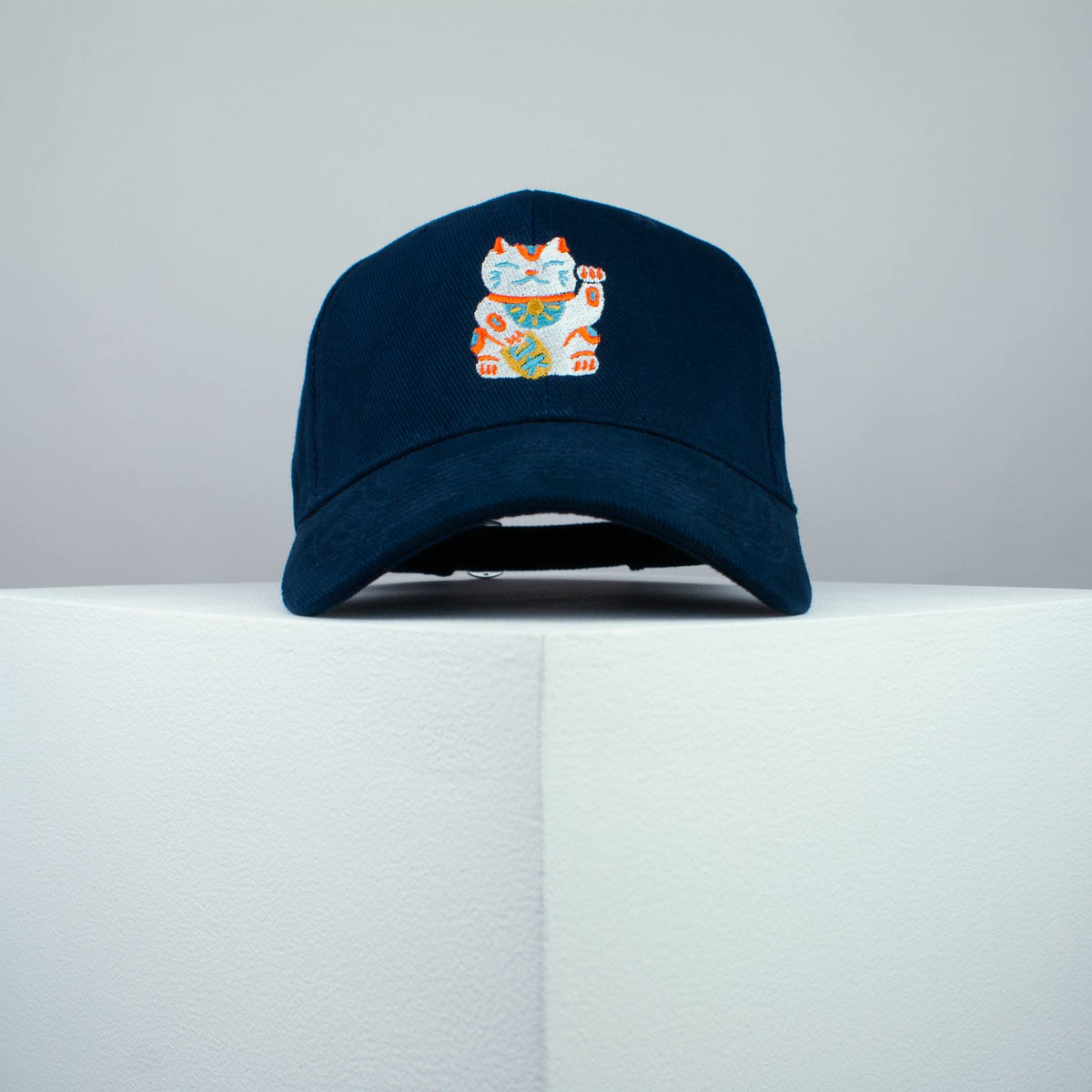 Waving cat embroidered baseball cap navy / japan / japanese / cat / cute / streetwear / embroidery / patch / dad / hat / cap / clothing // Hatty Hats / iron on patch / dad hat embroidered patch / badge / applique / embroidered / punk patches / trucker hat / snapback / caps / dad hats / baseball hat / mens hat / womens hat / embroidered hat / dad cap / embroidered cap